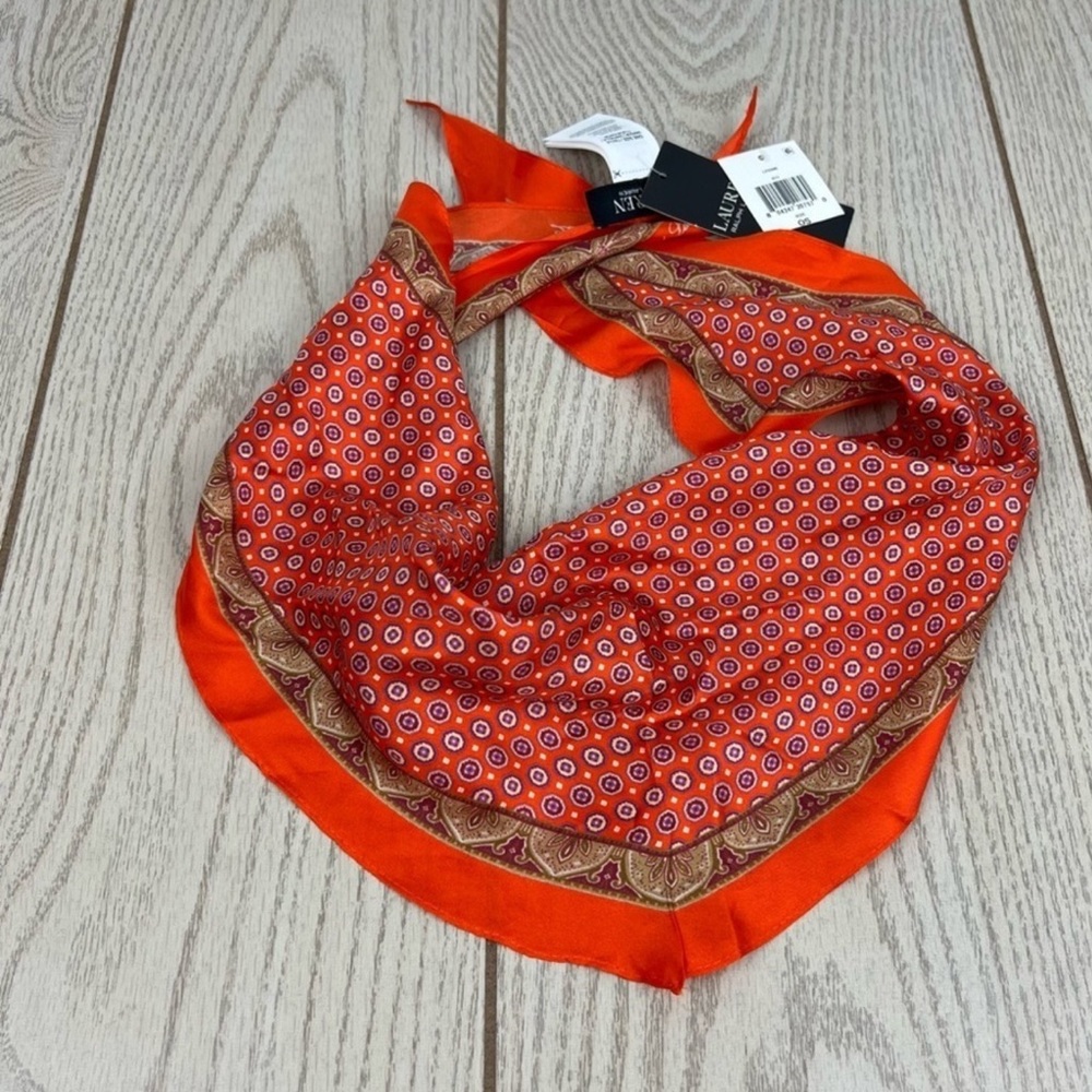 Lauren Ralph Lauren Women's Thin Pattern Scarf OS Orange Tan $48